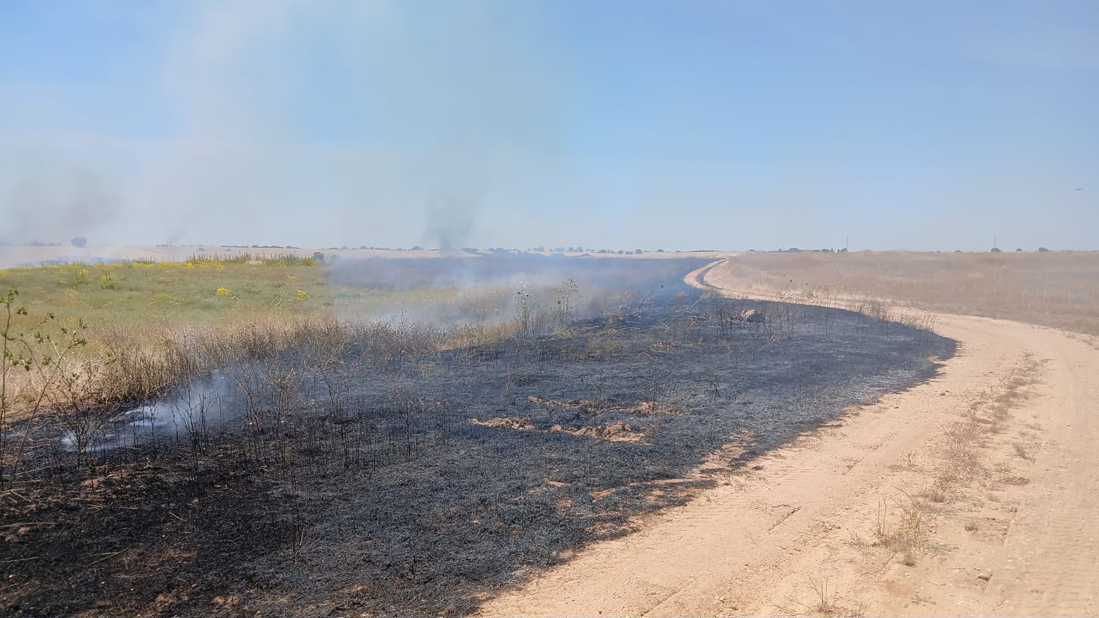 Huelva amanece con olor a quemado y una gran nube de humo