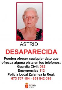 Buscan a Astrid, una vecina de la pedanía de El Pozuelo