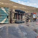 Accidente de un camión cargado de madera en la N-435 deja al conductor herido